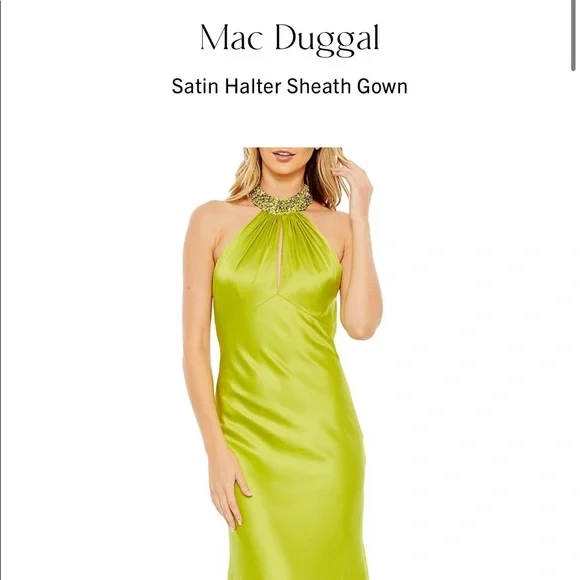 Mac Duggal Satin Sheath Halter Gown- NWT